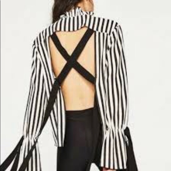 Zara High Collar Open Back Blouse - Picture 3 of 5